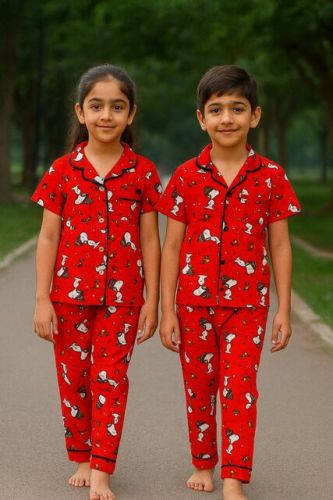 100% Soft Kids Red Character Print Pajama Set