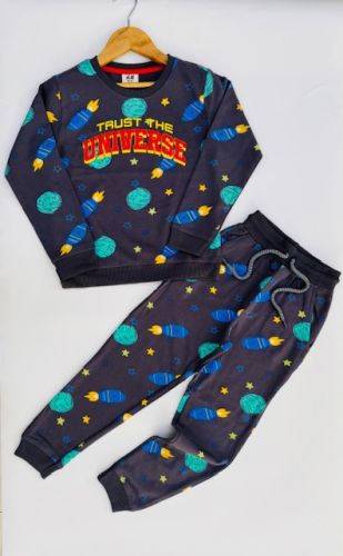 Universe Print Sweatshirt & Joggers Set, Color : Blue