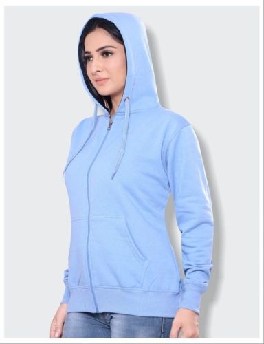 Womens Sky Blue Zip Up Knit Hoodie