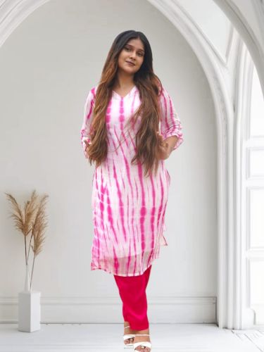 Printed Pink Georgette Ladies Kurti M, Packaging Type : Packet