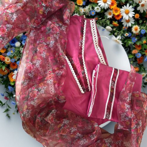 Semi Stitch Ladies Silk Suit, Color : Maroon