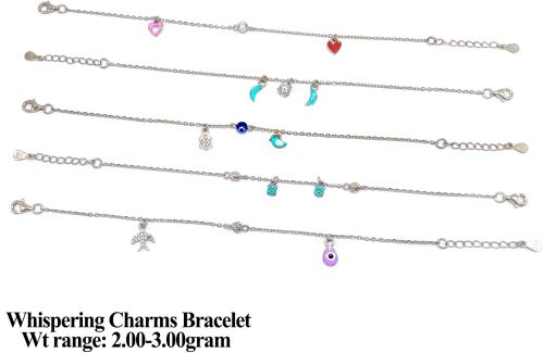 Polished 92.5 Silver Whispering Charms Bracelet, Brand Name : Sunbera