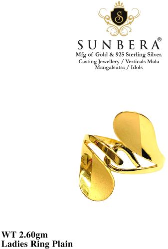 Polished Gold Sunbera 92% Ladies Ring Plain, Color : Golden