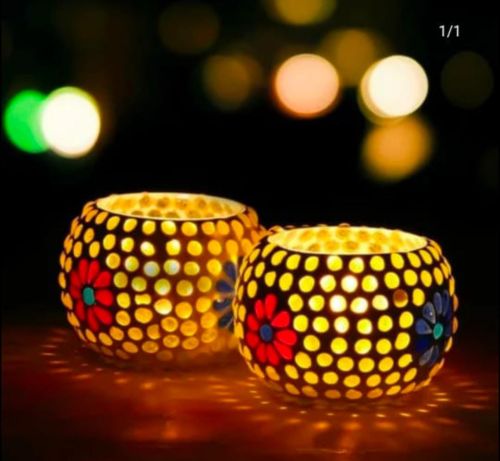 Non Polished Mosaic Candle Votive, Shape : Oval, Round