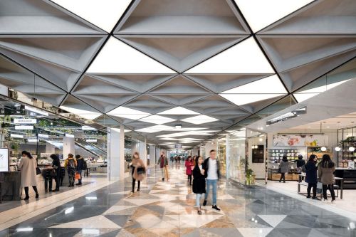 Textile Barrisol Shoping Complex Stretch Ceiling, Finishing : Glossy