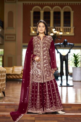 Georgette Ladies Wedding Wear Sharara Suit, Color : Multicolor