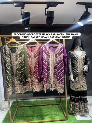 Party Wear Ladies Georgette Designer Sharara Suit, Color : Multicolor