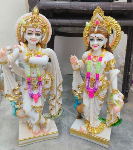 Polished White Marble Radha Krishna Statue, Color : Multicolor