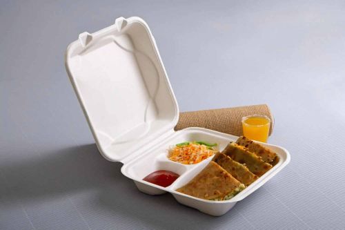 3 Compartment Hinge Lid Square Bagasse Container