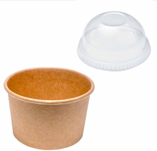 Brown Dome Lid Paper Bowl for Food Serving