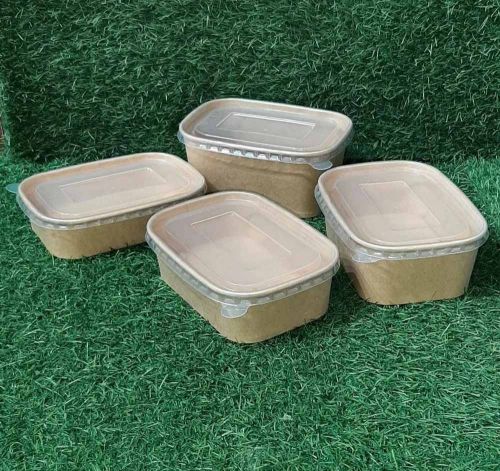 Plain Rectangular Kraft Paper Container, Color : Brown for Food Storage
