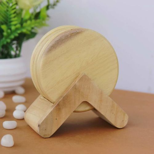 Plain Polished Mango Round Wooden Coaster Set Standard