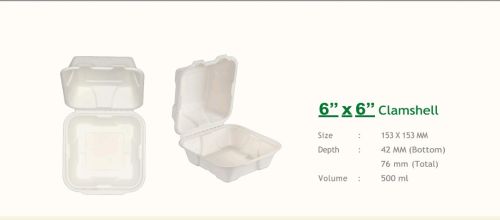 Plain Sugarcane Baggasse Zenith Bagasse Clamshell Box, Color : White