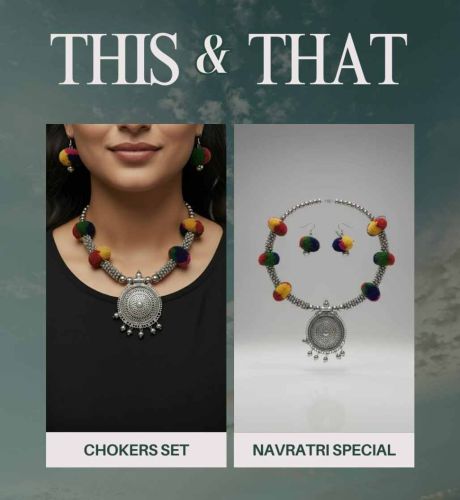 Oxidized Women Choker Metal Necklace Set For Casual Or Formal Occasions