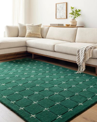 Authentic Hand Woven Woolen Carpet, Color : Green for Floor Covering