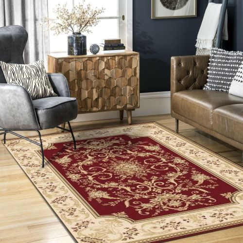 Hand Loomed Woolen Decorative Carpet, Color : Beige & Maroon for Indoor