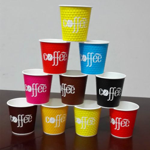 Disposable Printed Paper Coffee Cup, Color : Multicolor Double Wall