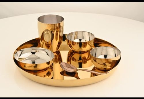 STAINLESS STEEL Dinner Plate Set, Color : GOLD, Brand Name : VARUN