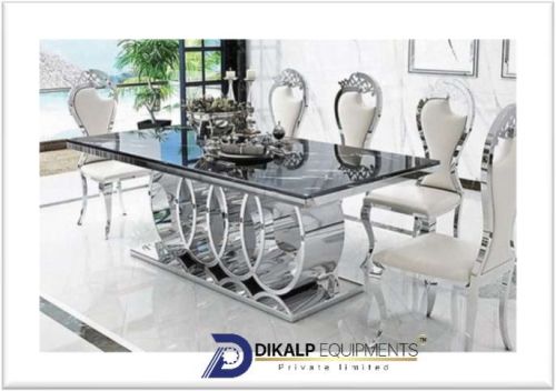 Glass Stainless Steel Dining Table Set, Color : Silver for Indoor