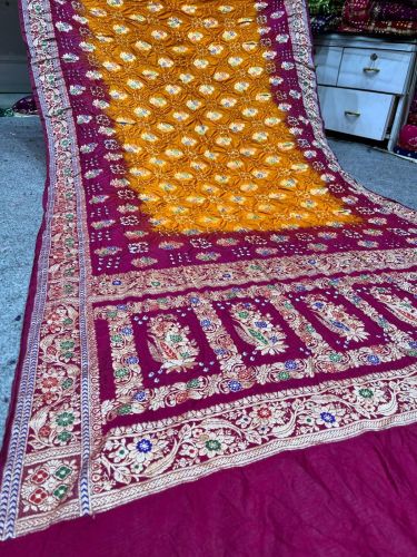 Plain Orange Pure Gaji Silk Bandhej Saree, Saree Length : 6.5 Meter