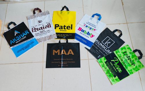 Printed Plastic Loop Handle Poly Bag For Shopping