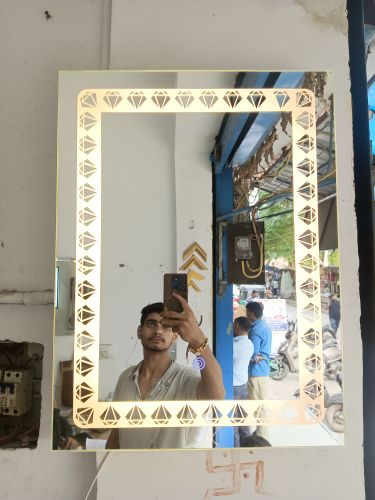 Diamond Design LED Mirror, Color : White, Base Material : Glass