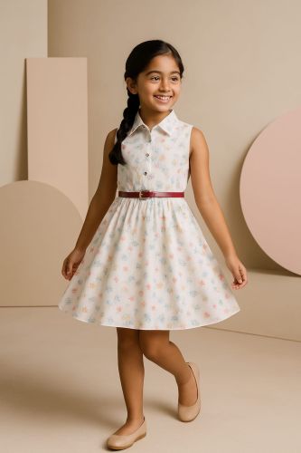 Cotton Girls Frocks, Color : White All Sizes for Casual Wear