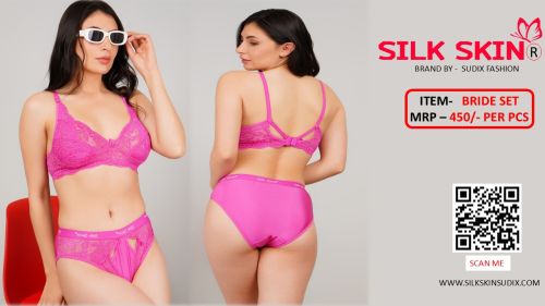 Plain Cotton Bridal Bra Panty Sets, Color : Pink Small