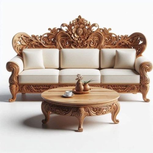Plain Luxury Wooden Sofa, Color : Light Brown for decoration