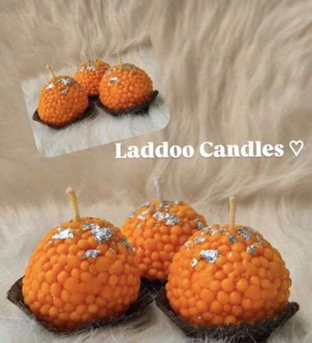 Plain Glossy Beeswax Laddu Candles, Color : Orange