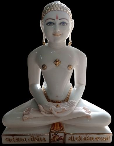 Polished Plain Marble Jain Mahaveer Statue, Color : White