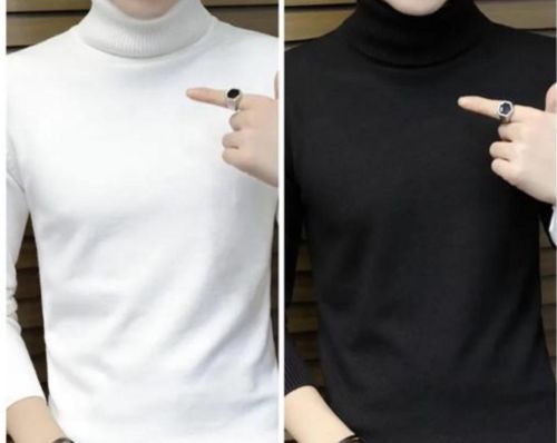 Plain Cotton Fleece Fabric High Neck, Color : Black White