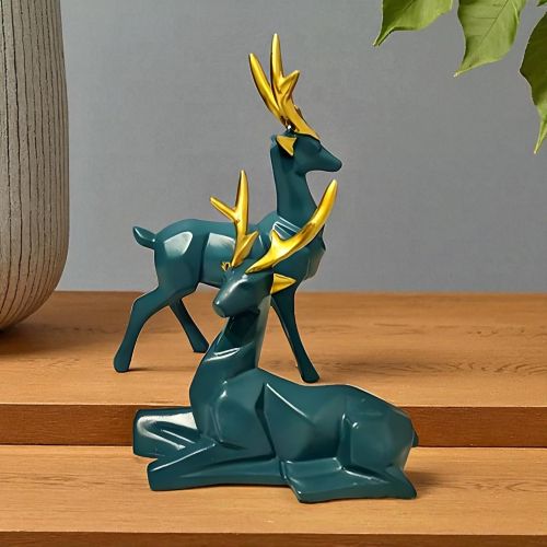 Non Printed Polished Deer Statue Polyresin, Color : Green
