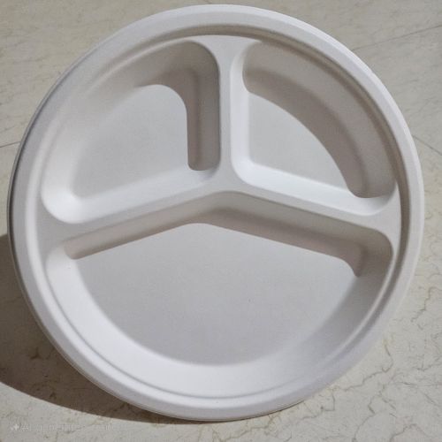 Sugarcane Bagasse Compartment Round Plates, Color : White