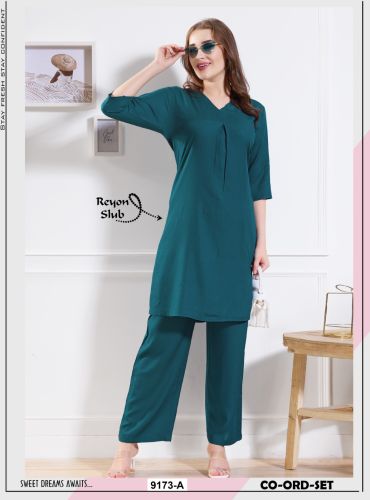 Premium Rayon Slub Coord Set(Extra Long Kurti)