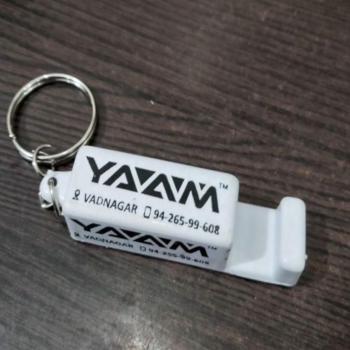 Plastic 2-in-1 Promotional Phone Stand & Keychain, Color : White