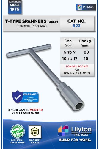 Power Coated Lilyton T Spanner (Deep Socket), Color : Silver