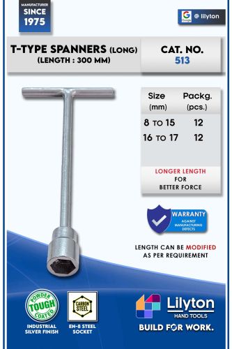 Power Coated Lilyton T Spanner (Long), Color : Silver