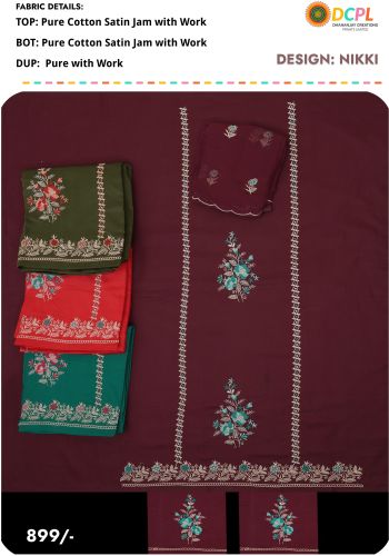 Party Wear Nikki Zam Cotton Unstitched Suit, Color : Green