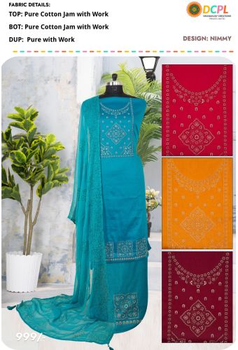 Party Wear Nimmy Zam Cotton Dress Material, Color : Blue