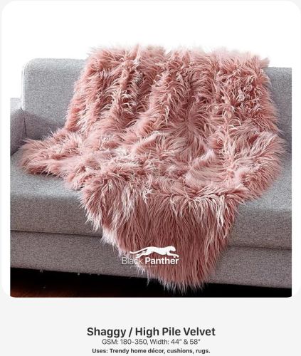 Black Panther Shaggy High Pile Velvet Fabric 44-58 Inches