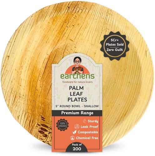 5 Inch Round Areca Palm Leaf Bowl