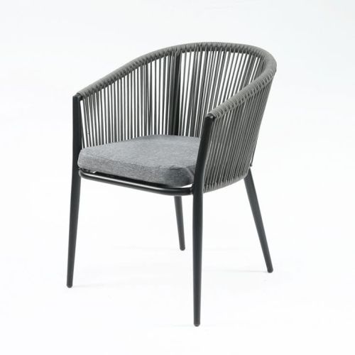 Modern Outdoor Rope & Metal Armchair with Cushion
