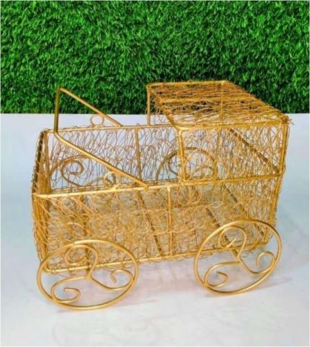 Metal Mesh Wire Mesh Cart Basket, Color : Golden