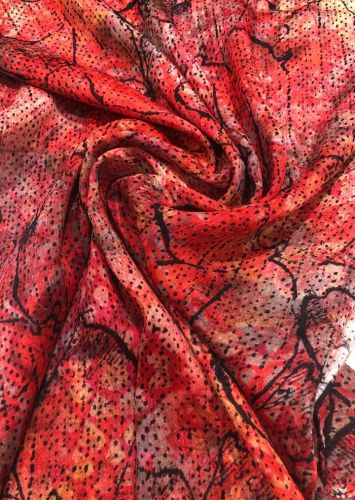 100% Cotton Orange Floral Print Chiffon Fabric for Garments