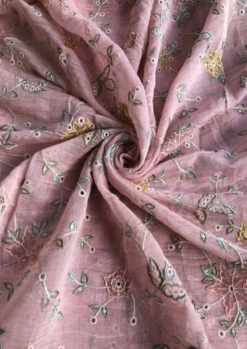 Lightweight Pink Jaal Embroidered Chanderi Fabric, Width : 44 Inch
