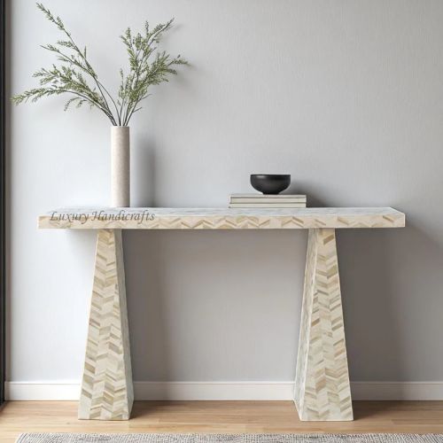 Chevron Full Bone Inlay Hallway Console Table