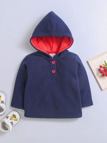 Polar-Fleece Navy Blue Hoodie Sweatshirt For Unisex Baby