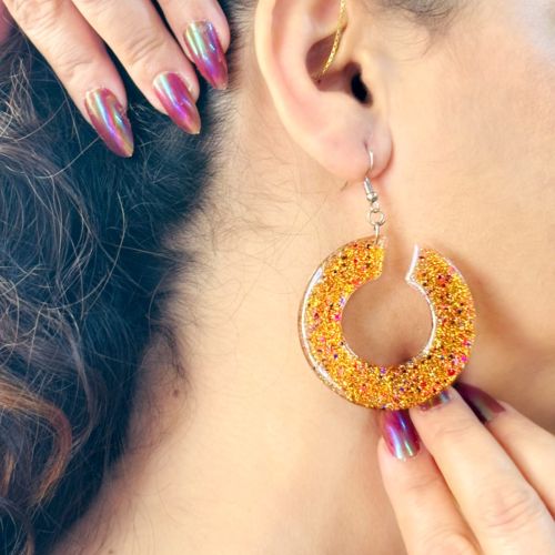 NIPSTec Chunky Glitter Hoop Resin Earrings, Color : Golden 6 Cm