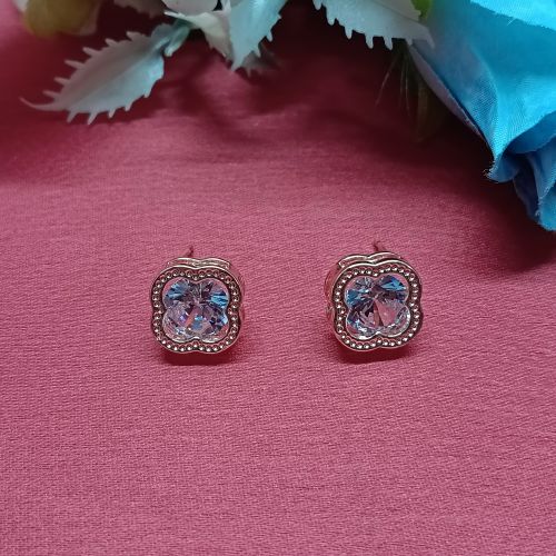 Alloy Elegant Gold-Tone Clover Crystal Earrings, Brand Name : NIPSTec